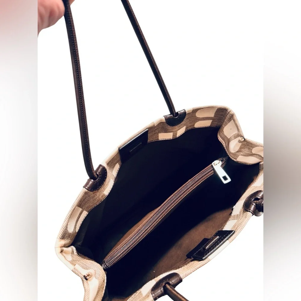 Bally Brown & Cream Logo Canvas Tote Bag w/ Leather Trim + Zip Pouch - Picture 9 of 15